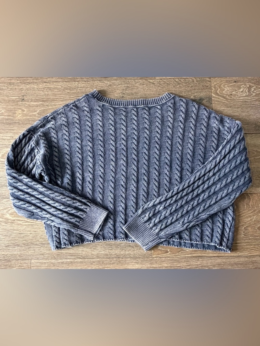 Lucky Brand Cable-Knit Boxy Cropped Crewneck Sweater Blue X-Large - Picture 6 of 9